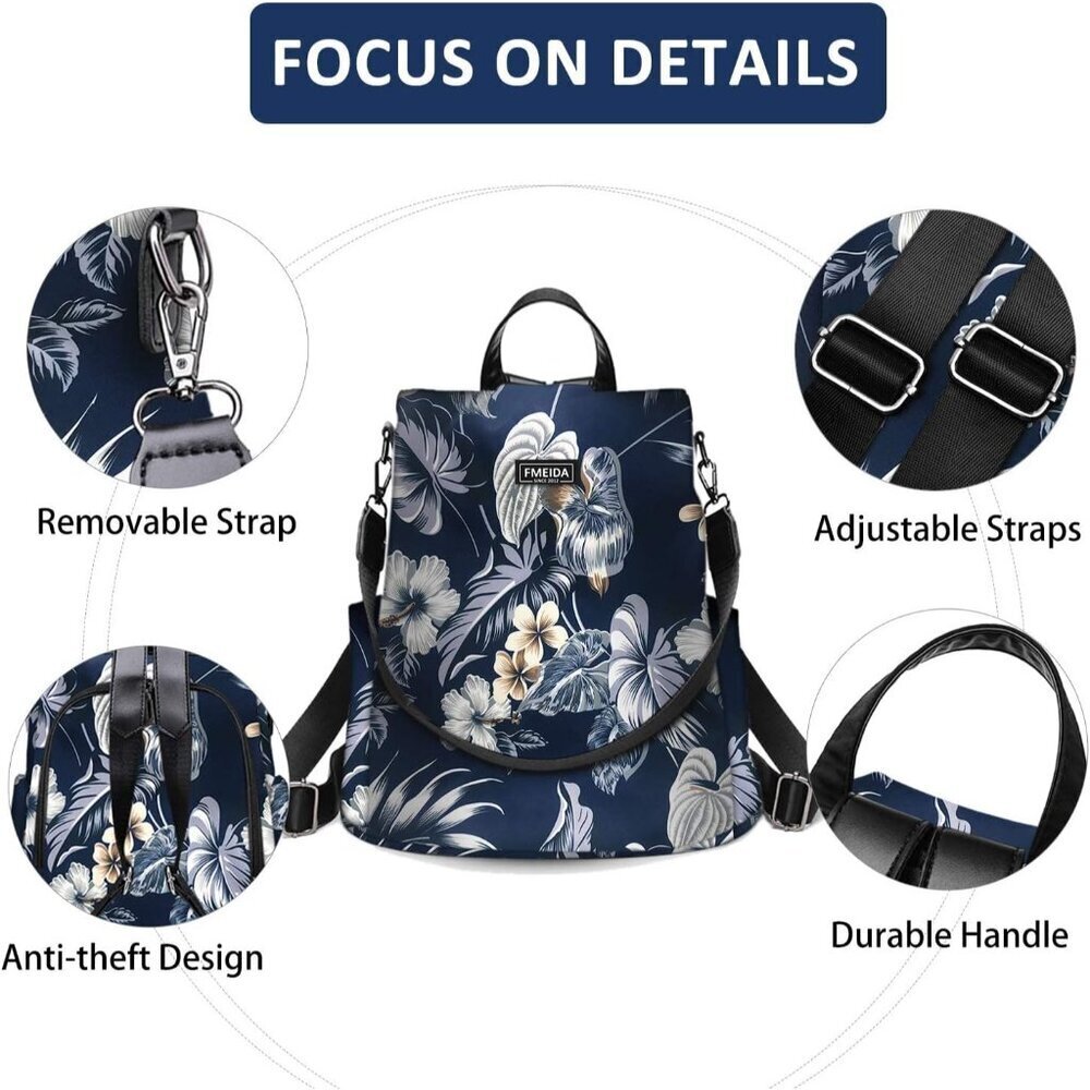 Lightweight Hawaii Flower Backpack Purse with Anti-Theft Design - 13" x 5.9" - Picture 4 of 7